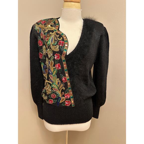 Vintage Elizabeth New York Sequin Embroidered Sweater Sz M/L - Picture 1 of 10
